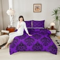 thumbnail image 4 of Manfei Baroque Damask Flowers Queen Comforter Set,Rustic Victorian Floral Bedding Sets,Purple Black Bedding Comforter Set For Adult,Luxury Bedroom Decor Reversible,3 Pieces, 4 of 8