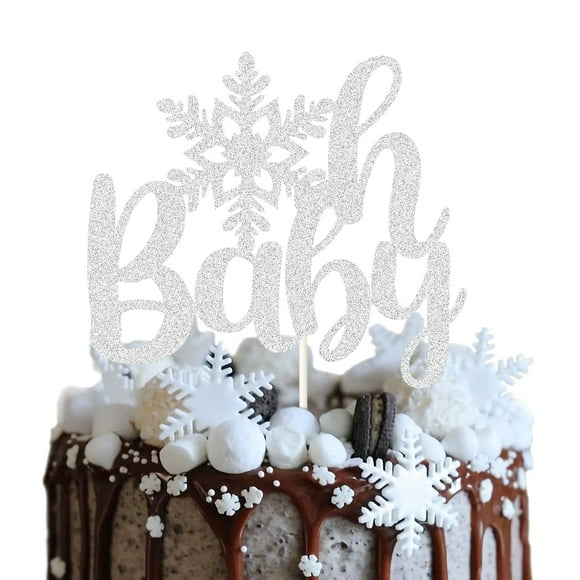 Shining Silver Snowflake Oh Baby Cake Topper,Winter Baby Shower,Little Snowflake Cake Decor,Winter Gender Reveal Party Cake Topper,Winter Wonderland Birthday Party Decorations.