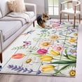 thumbnail image 3 of Area Rug for Living Room, Wildflowers Non-Slip Indoor Large Carpet for Bedroom/Dining Room, Spring Farmhouse Tulip Floral Leaf Wooden Grain Washable Low-Profile Rectangle Floor Runner Rugs - 4 x 6 Ft, 3 of 7