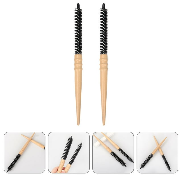 HOOWIFFY Durable Khaki AntiStatic Round Hairbrush for Blow Drying and Daily Use Nylon Material 2pcs Set