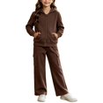 thumbnail image 6 of Vmberlty Kids 2 Piece Tracksuits Girl's Solid Color Fall Winter Outfits Zip Up Hooded Sweatshirts and Cargo Pants Casual Active Sets for 1‑13 Years, 6 of 6