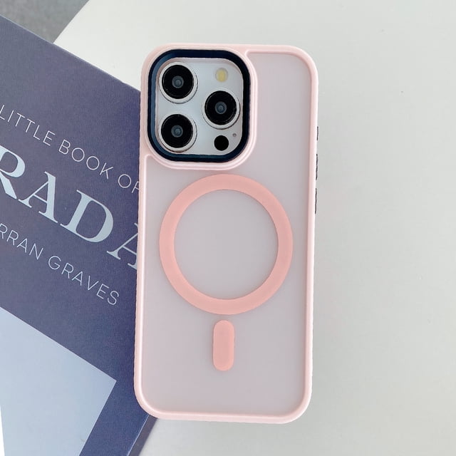 Luxury Matte Translucent Bumper Phone Cases For iPhone 16 14 13 12 11 15 Pro Max Plus For Magsafe Wireless Charge Magnetic Cover Pink For iPhone 15 Pro
