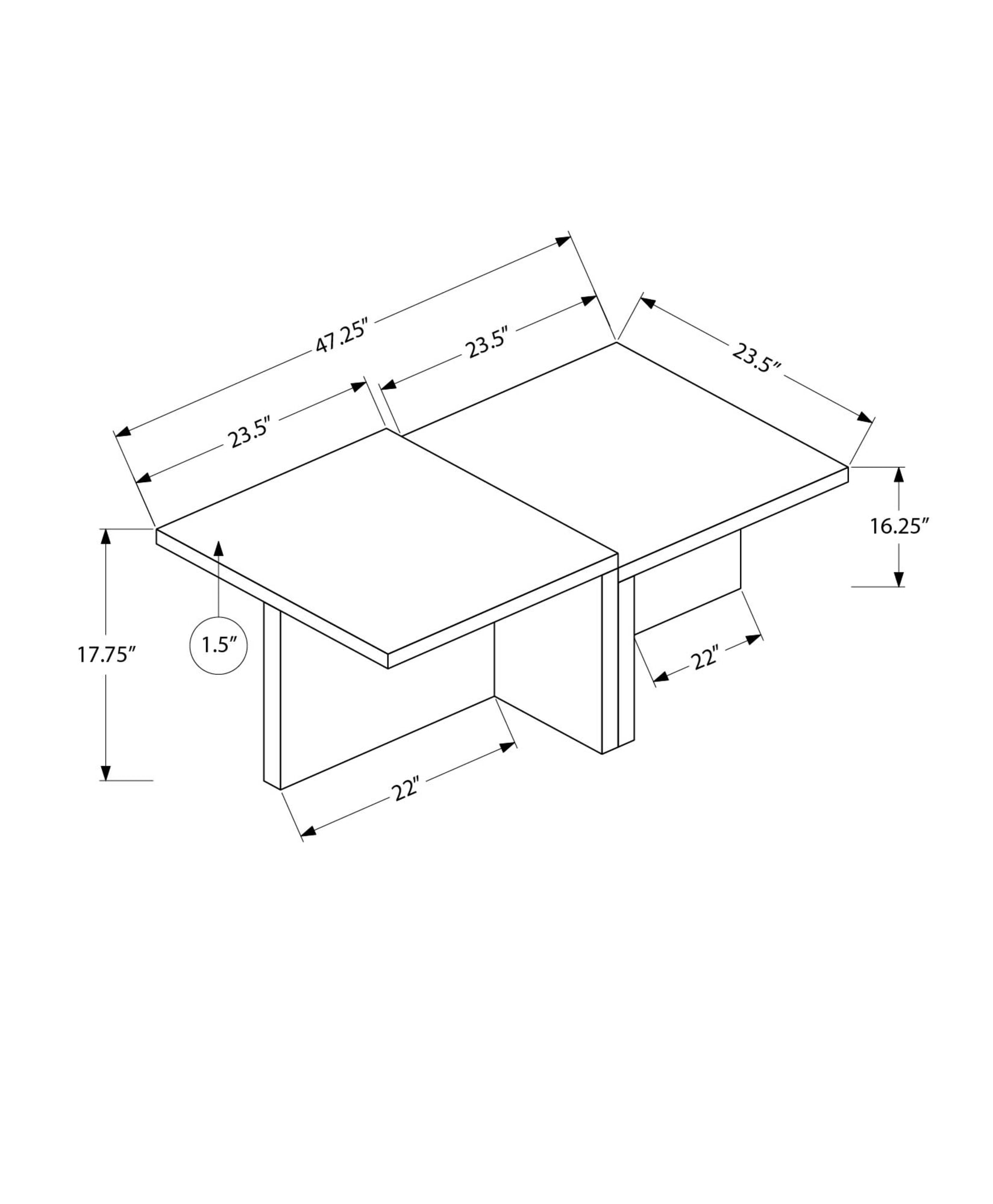 Monarch Specialties - I 2891 Coffee Table, 48"L, Cocktail, 2 Tier, Travertine Stone-Look Laminate