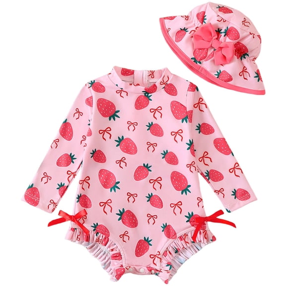 Hessimy Girl Swimsuit Color Block Adjustable Thick Strap One Piece Bathing Suit(Hot Pink,6-12 Months)