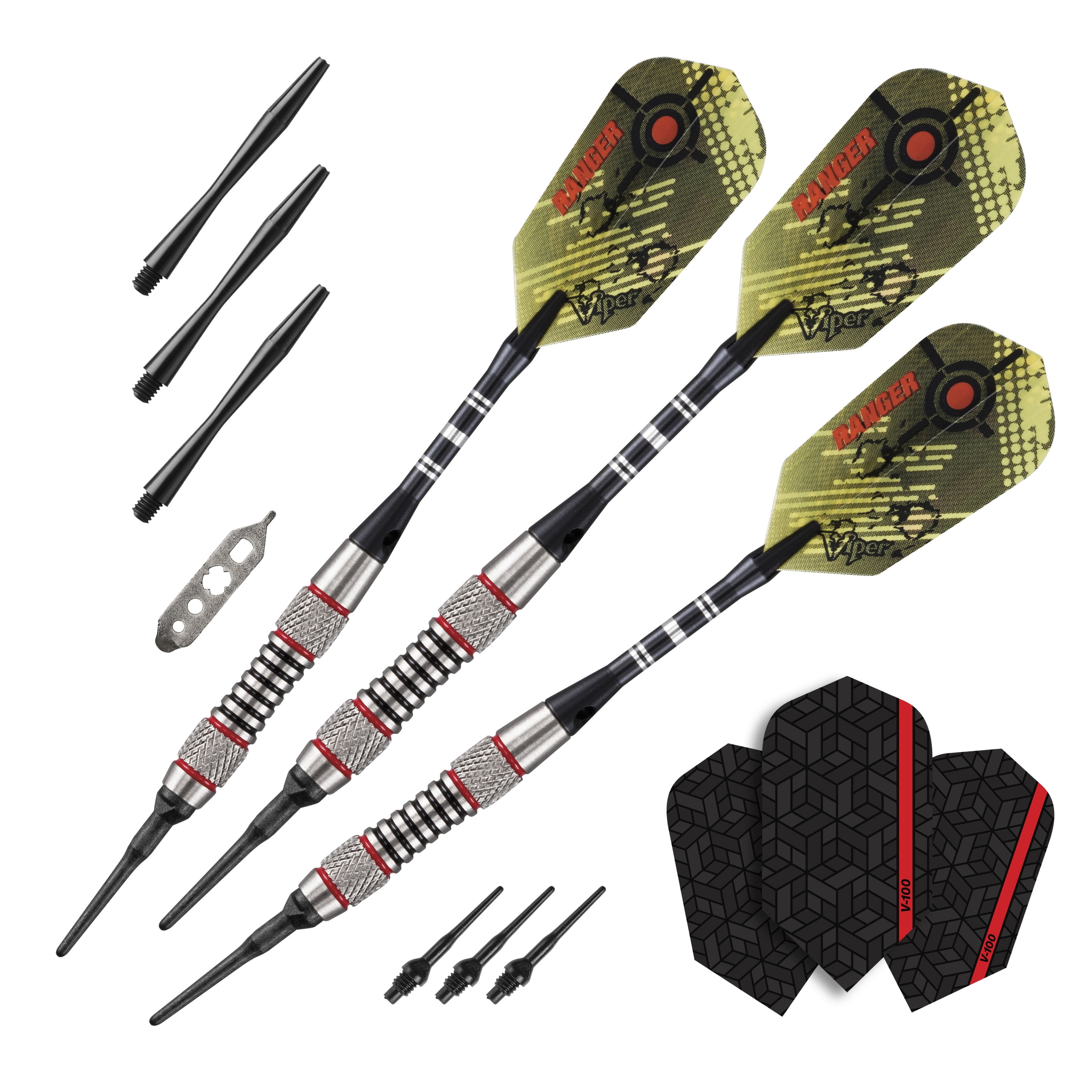 Viper Ranger Tungsten Soft Tip Darts Red Rings 18 Grams and Casemaster Select Black Nylon Dart Case
