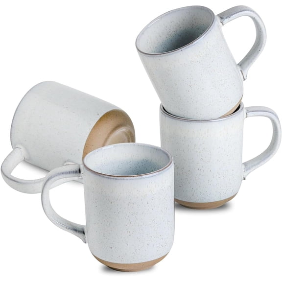 13 oz White Speckled Rustic Stoneware Coffee Mug Set of 4, Two-Tone Glaze Ceramic Cups for Home Kitchen