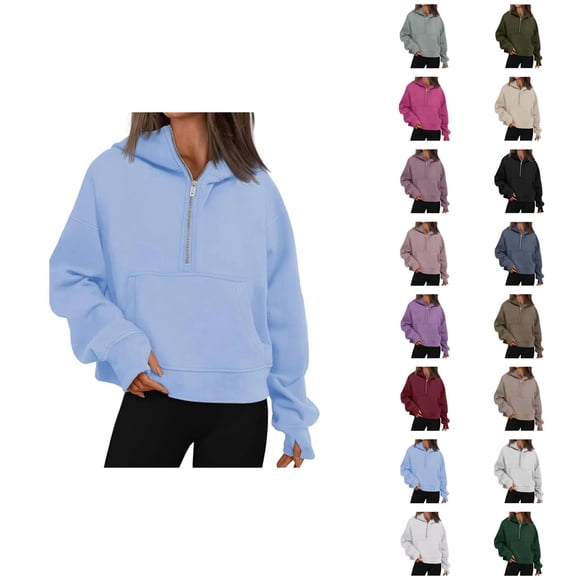 Womens Hoodie 2025 Trendy Casual Half Zipper Plain Hoodies with Pockets Pullover Hooded Sweatshirt Hoodie Women Hoody