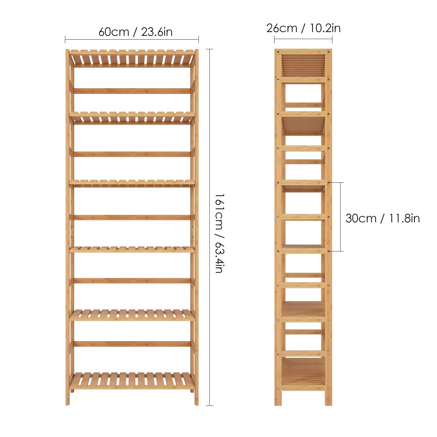 Homfa 6 Tier Bathroom Cabinet, Storage Rack for Bathroom, 63.4''H Tall Shelf Organizer Bamboo Linen Cabinet, 2 PCS, Nature