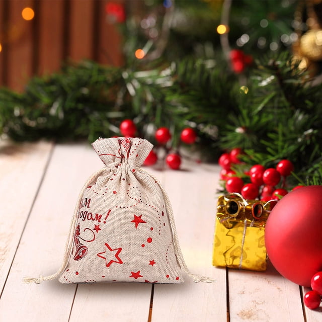Panxico Liquidation! Sac Cadeau de Noël en Coton Lin Flocon de Neige avec Poche à Cordon, Rangement de Bonbons en Lin, Conteneurs de Rangement de Noël
