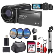 MINOLTA MN4K300WP 4K Ultra HD / 56 MP Waterproof Video Camcorder (Black) Bundle With 64GB Memory Card + Camera Tripod + More Accessories