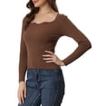 thumbnail image 4 of INSPIRE CHIC Women's Pullover Sweater Slim Fit Long Sleeve Sweetheart Neck Knit Sweaters XS Brown, 4 of 5