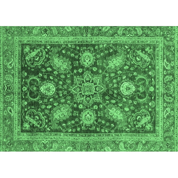 Ahgly Company Indoor Rectangle Abstract Emerald Green Modern Area Rugs, 7' x 9'