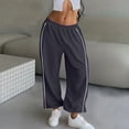 thumbnail image 4 of hlysgo Track Pants for Women Wide Leg High Waisted Baggy Joggers Pant Side Stripe Drawstring Ankle Trousers with Pockets Dark Gray,M, 4 of 5