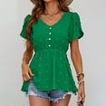 thumbnail image 4 of Njoeus Womens V Neck Flare T Shirt Casual Short Sleeve A Line Pleated Tunic Tops Cute Blouses, 4 of 7