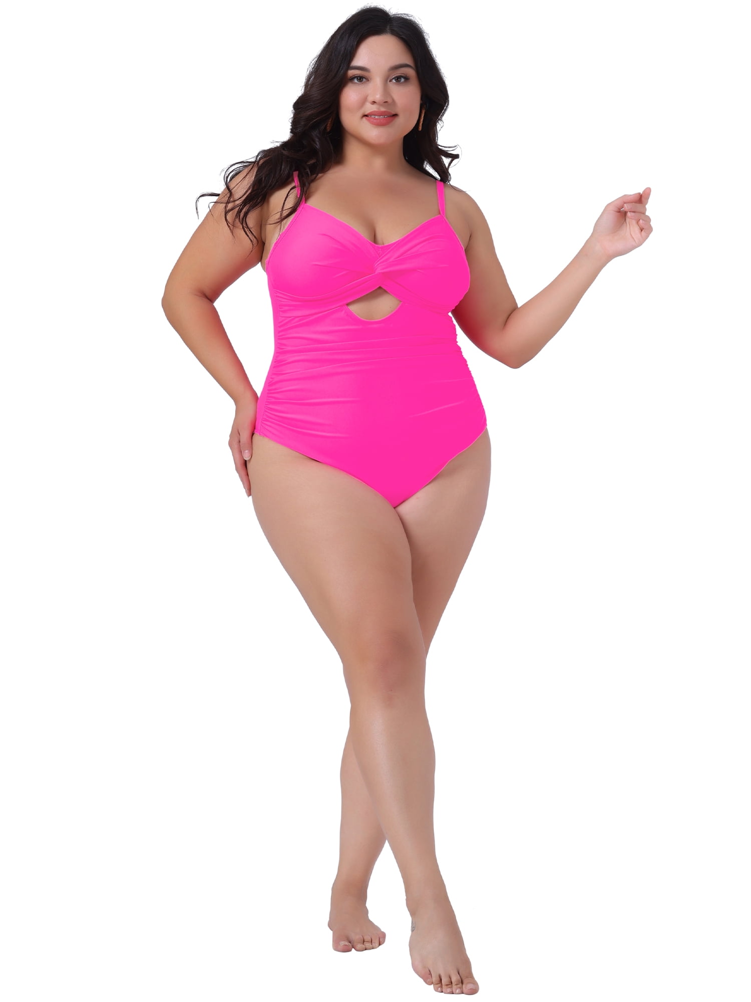DARING DIVA Plus Size Tummy Control Cutout High Waisted Swimwear 3X Hot Pink