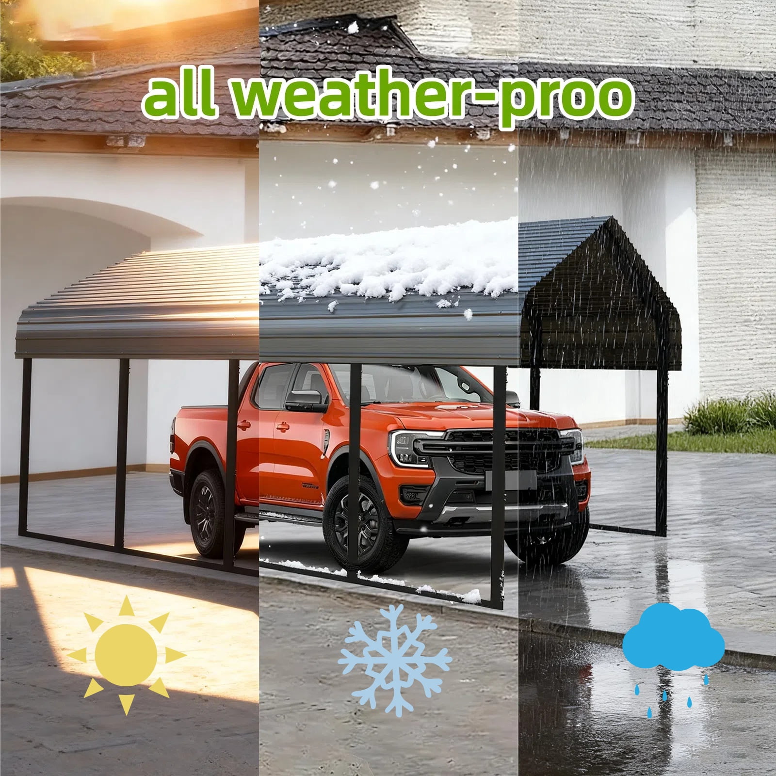 10x20FT Heavy Duty Metal Carport, All Weather Protection, Rust/Wind/UV Resistant, Portable Shelter for Cars, SUVs, Trucks, RVs, Boats