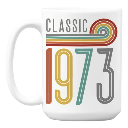 

Vintage Classic 1973 feat. Rainbow Stripes Birthday Coffee & Tea Mug Cup (15oz)