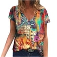 thumbnail image 2 of Blouse d'Été Grande Taille à Manches Courtes pour Femmes Blouse Imprimée d'Été T-Shirts Décontractés Col en V T-Shirts à Manches Courtes Hauts Col en V Femmes en Solde, 2 of 5