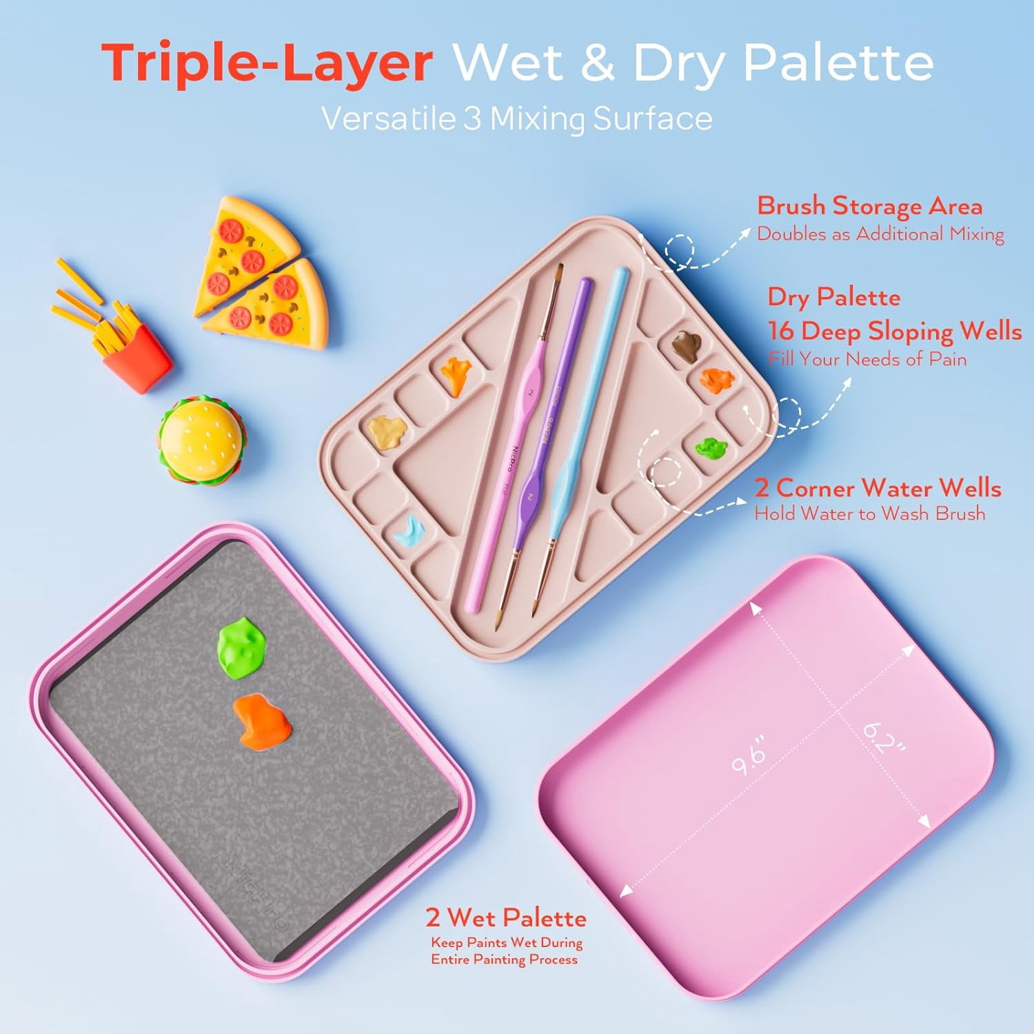 Nicpro Aesthetic Miniature Painting Kit, Stay Wet Palette & 16PCS Detail Paint Brushes Drybrush with Bag, Pallet Paper, Sponges, Mixing Paint Saver Palette for Acrylic, Paint by Numbers, Cute Figures