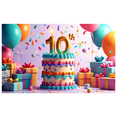 thumbnail image 2 of 10th Birthday Celebration Backdrop Party Photo Booth Decor Banner Colorful Cake Balloons Gifts Background Perfect for Anniversary Kids Event, 2 of 4