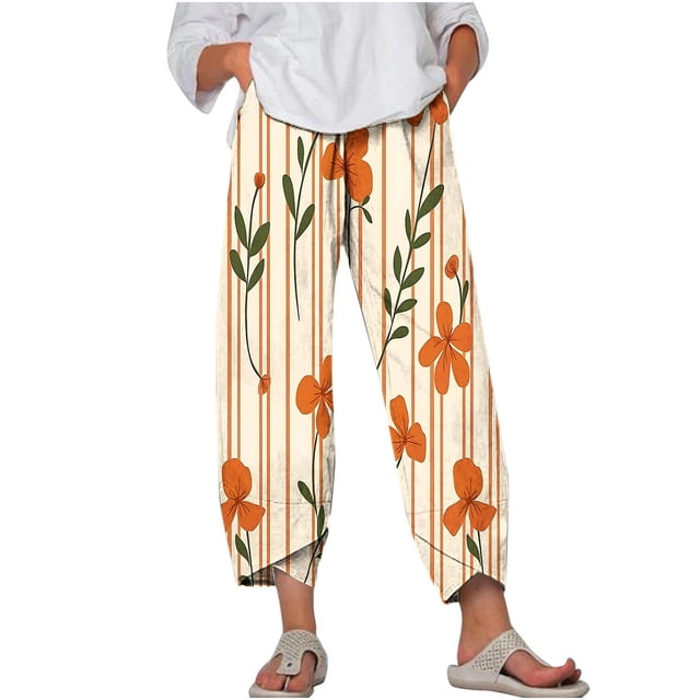 Pantalones de Mujer Traje Verano Cómodo de Moda Impreso Pantalones Recortados, Pantalones Elásticos Casuales