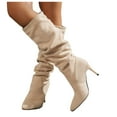 thumbnail image 3 of Women's Mid-Calf Boots Slim Pleated Knee Length Solid Plus Heel Fashion Boots for Autumn Wear, 3 of 9
