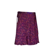Mogul Womens Wrap Short Two Layer Blue/Pink Reversible Premium Silk Sari Magic Skirts
