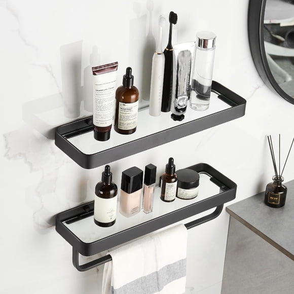 Tofaney Repisas Flotantes para Baño de Vidrio Templado Negro Mate, 1 Estante, Estilo Minimalista, Resistente al Óxido y Duradera