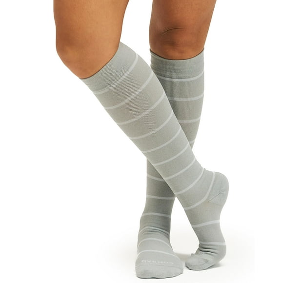 Comrad Nylon Knee High Socks - 15-20mmHg Graduated Compression Socks, (Medium, Heather/White) - Soft & Breathable Support Socks for Men, Pregnant Women, Nurses, Home, Work, & Travel