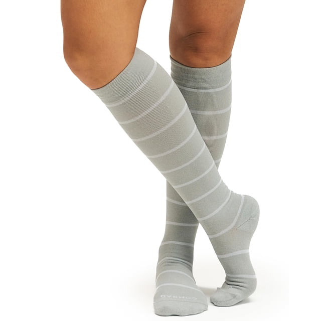 Comrad Nylon Knee High Socks - 15-20mmHg Graduated Compression Socks, (Medium, Heather/White) - Soft & Breathable Support Socks for Men, Pregnant Women, Nurses, Home, Work, & Travel