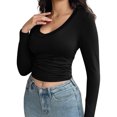 thumbnail image 3 of Womens Long Sleeve T Shirt Tops Deep V Neck Shirts Casual Slim Fit Basic T-Shirt Tee, 3 of 6