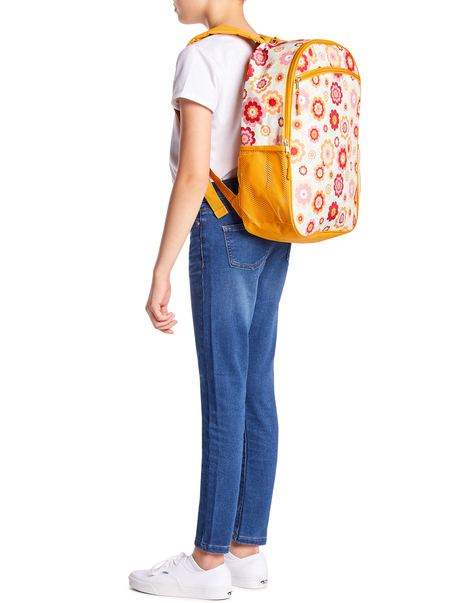 Wonder Nation Kids 16" Laptop Backpack, Hippie Floral Ochre Harvest