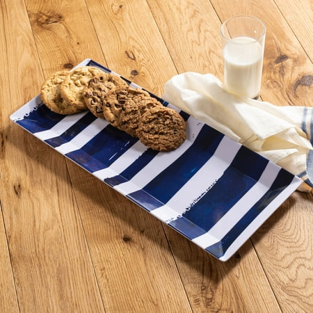 Mainstays Brushstroke Striped Large Serving Tray, Blue