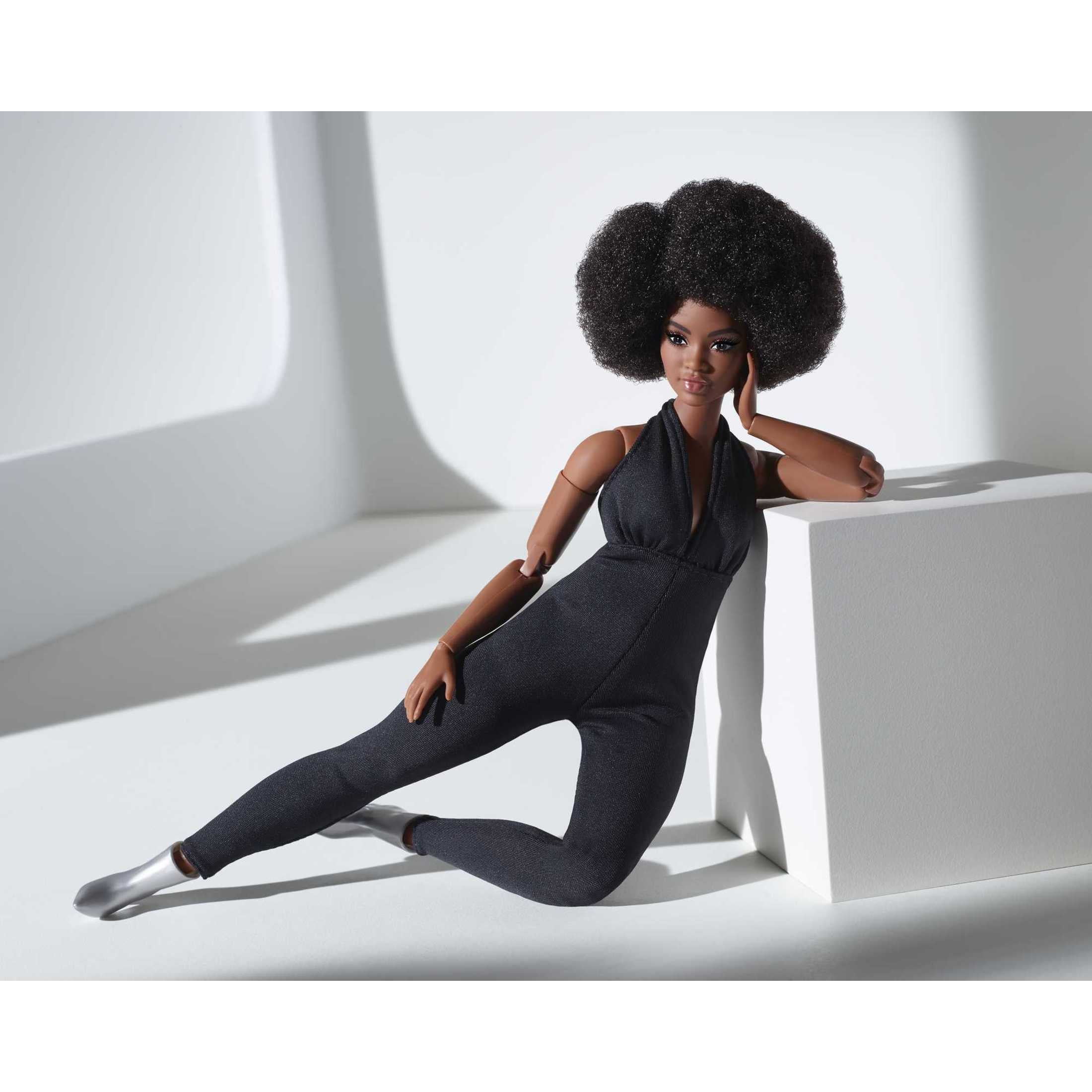 Barbie Looks Collectible Fashion Doll, Posable with Natural Hair & Black Jumpsuit