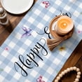 thumbnail image 3 of Easter Table Runner 60 Inches, Spring Bunny Sheep Floral Eggs Botanical Blue Check Bed Runner Dresser Scarves Tabletop for Indoor Outdoor Parties/Ceremony/Banquet, 13" x 60", 3 of 8