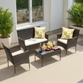 thumbnail image 6 of Lacoo 4 Pieces Patio Furniture Set Outdoor Conversation Wicker Rattan Chairs Seating with Cushion and Glass Table Weather-Resistant for Garden Backyard Porch, Brown, 6 of 8
