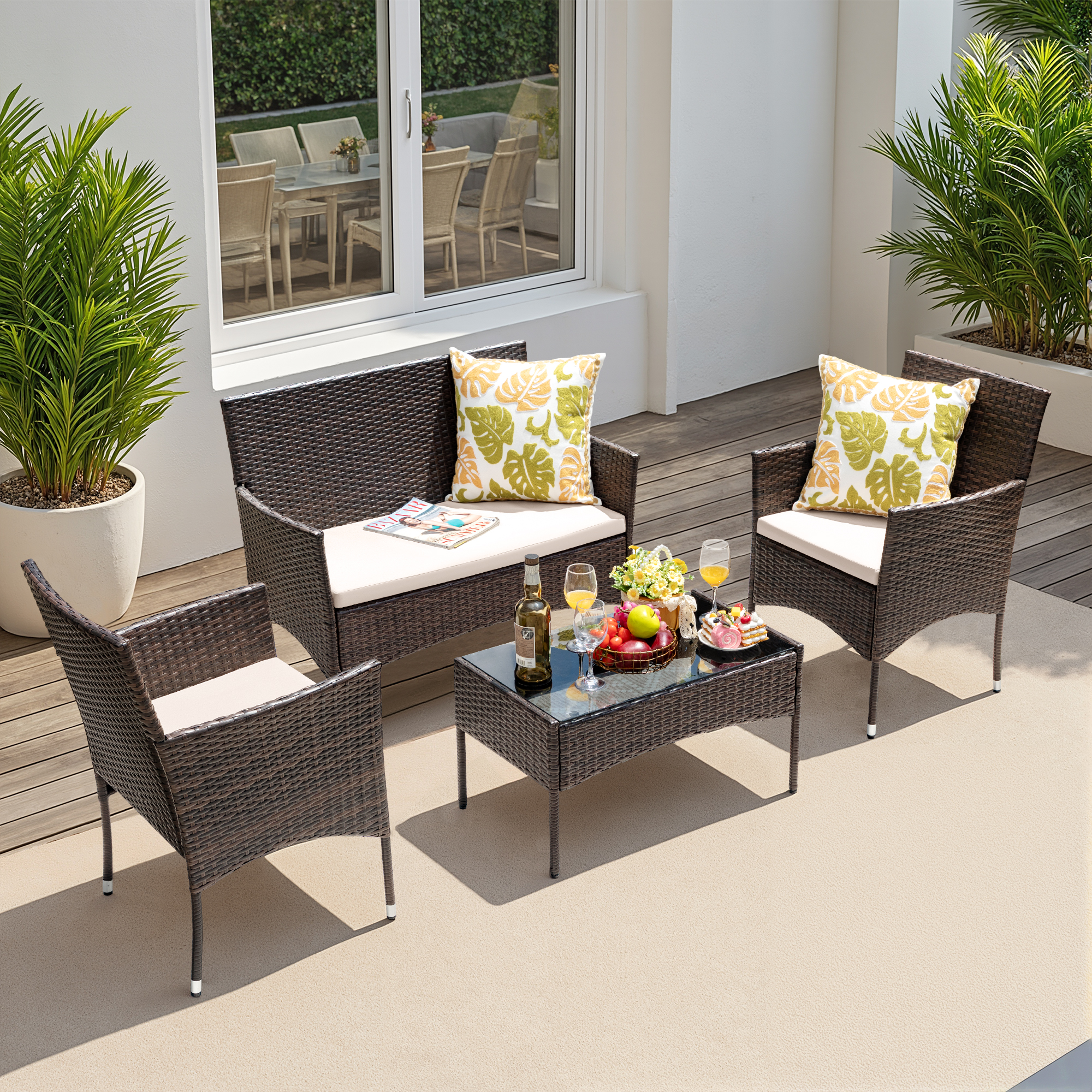 LACOO 4-Piece Wicker Outdoor Patio Conversation Set, Brown photo 2
