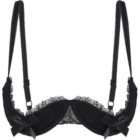 

ACSUSS Womens Sheer Lace Lingerie 1/4 Cups Bare Exposed Breast Underwire Push Up Bra Tops