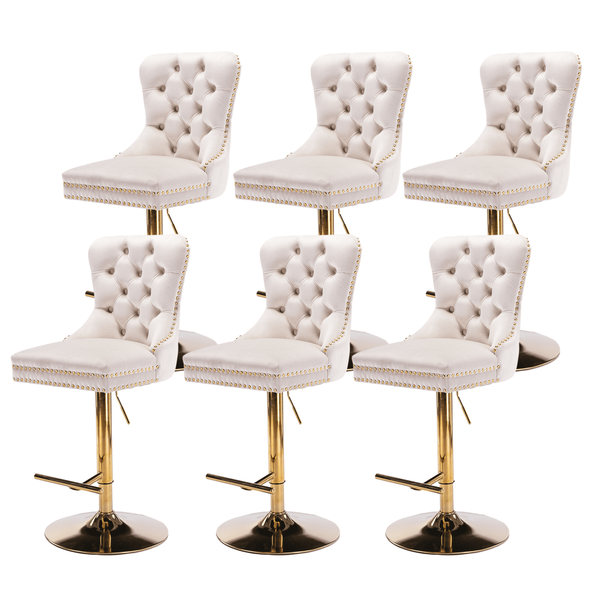Round Kitchen High Bar Chairs with Golden Base Velvet Bar Stool Chair