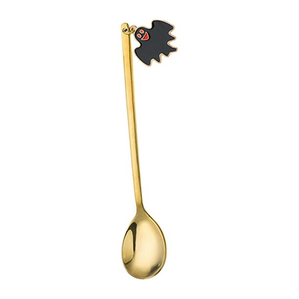 Cubiertos individuales, vajilla decorativa de metal, vajilla de Halloween para fiestas de té, tazas de té para restaurantes, interiores y exteriores, Cuchara de oro fantasma negro