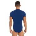 thumbnail image 2 of RUNQHUI Men's Short Sleeve Undershirt Crew Neck Press Button Crotch Shirt Bodysuit Leotard Top Blue XXL, 2 of 6