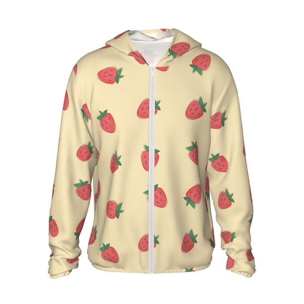 Fotbe Strawberries Chaqueta con Protección Solar UPF 50+ para Hombre y Mujer, Camisa con Capucha y Bolsillos-X-Large