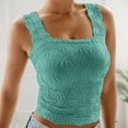 thumbnail image 2 of Gyexs Cropped Tank Tops for Women Square Neck Wide Straps Crop Tank Tops Backless Lettuce Trim Slim Fit Camisole Tank Tops (Light Green, M), 2 of 5