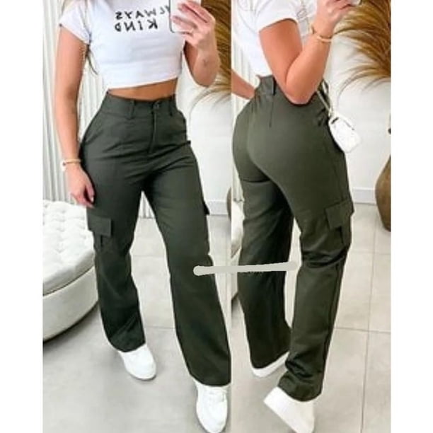 Pantalones acampanados cargo para mujer Pantalones con bolsillo lateral Deng Xun unisex