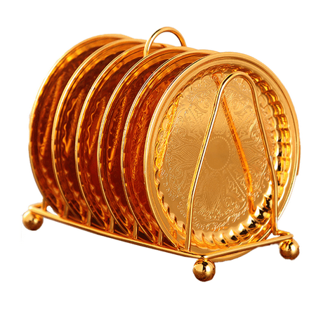 

Drink Coasters Plates Coffee Cup Coasters with Rack Non-Slip Metal Cup Mats Tabletop Display Shape 5