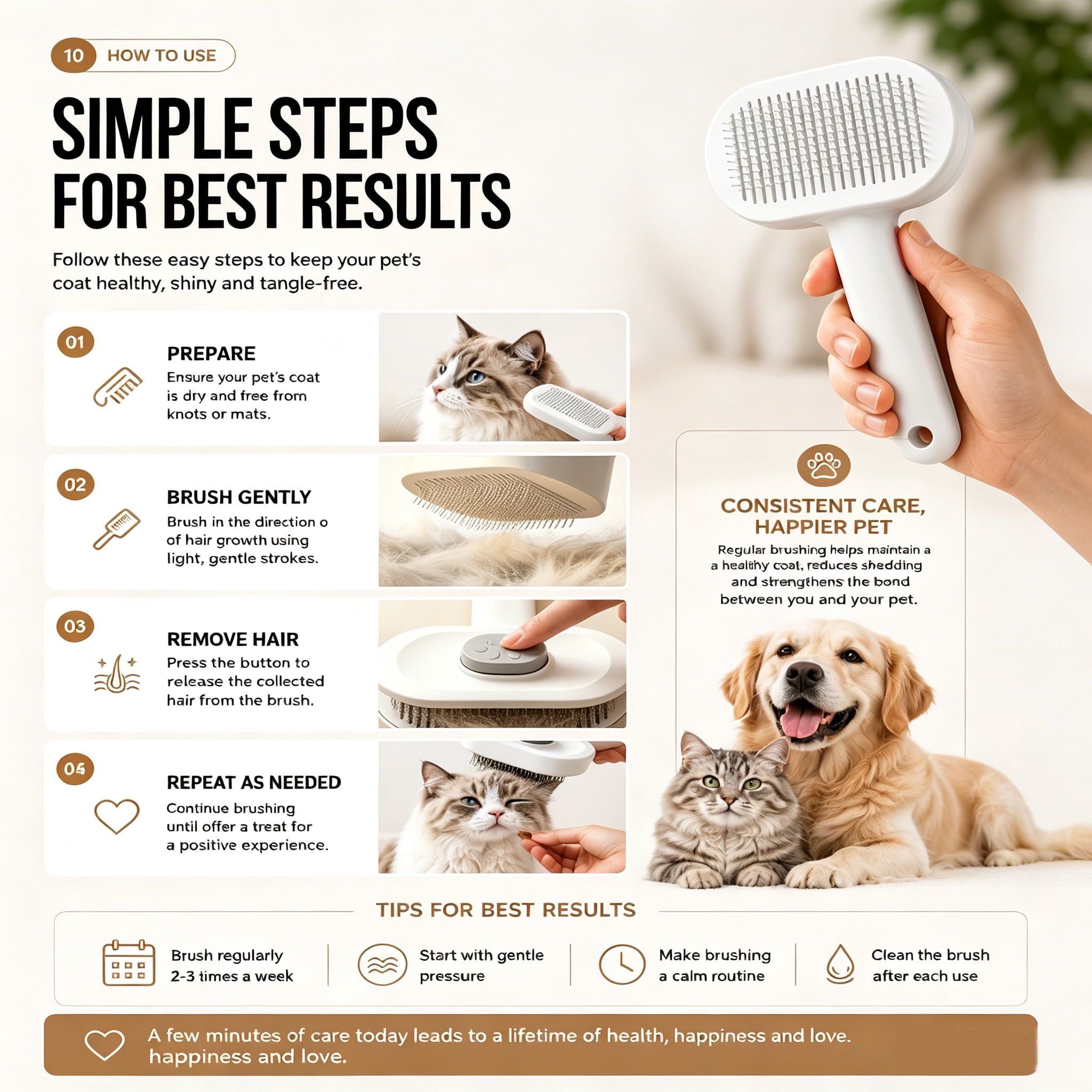 Pet Slicker Brush for Cats & Dogs