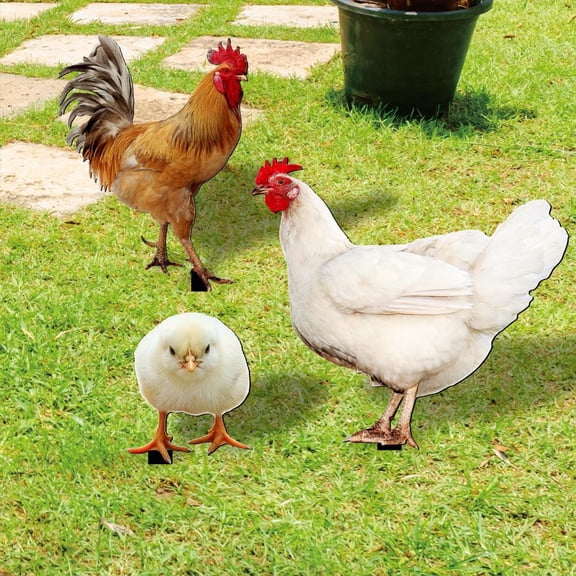 Upgraded Rooster Hen Chicken And Chick Yard Ground Insertion Yard Art Garden Outdoor Garden Decoration Plug-in Y