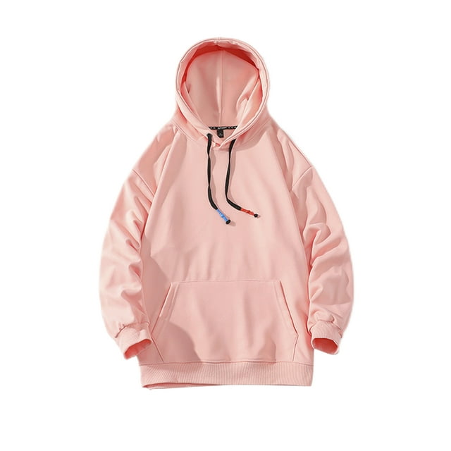 Avamo Mens Leisure Pullover Plain Sport With Pocket Pink L