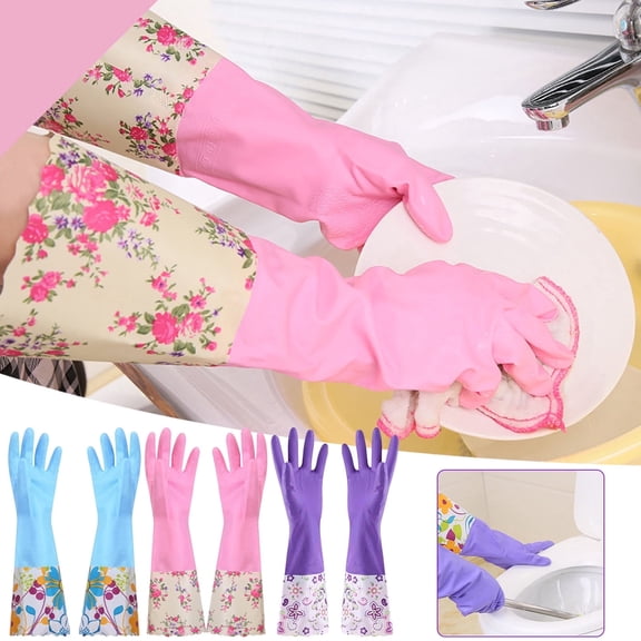 Djunllk Rubber Dish Washing Gloves Reusable Household Cleaning Gloves Non Slip Long Sleeves Drip Catch Cuff Flexible Long Lasting for Kitchen & Bathroom Cleaning