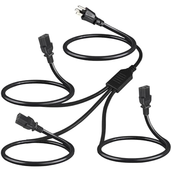 Quyaojz Computer Y Splitter Power Cord, NEMA 5-15P to 3X IEC60320 C13 Female 3 Ways Outlet AC Power Cord, SJT 16AWG Universal Laptop 3 Prong Power Cable, C13 Y Spliiter for Monitor/TV/Printer (6FT)